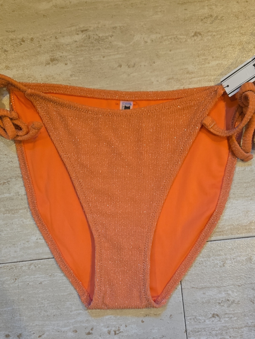 New PINK Victoria's Secret Shimmery Orange Side Tie Cheeky Bikini Bottoms